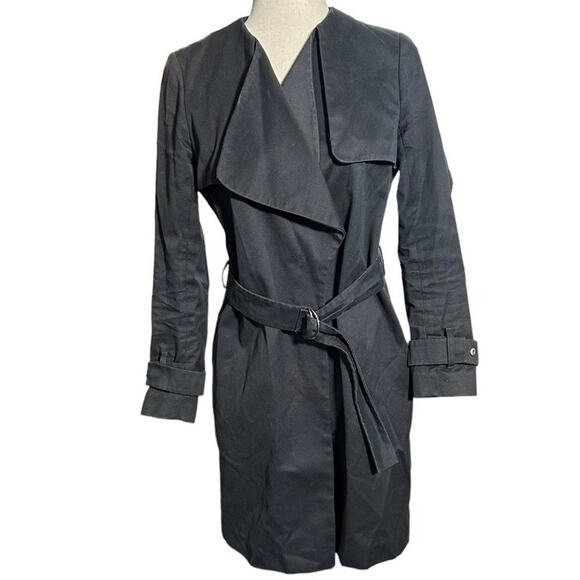 Sandro Paris Malena 100% cotton 3/4 length Black trench coat size 4 EU 36 - Picture 2 of 12